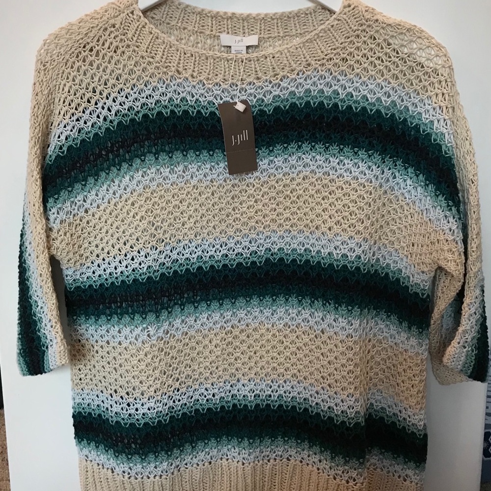 NWT J. Jill Striped Quarter Sleeve Sweater - Picture 1 of 5